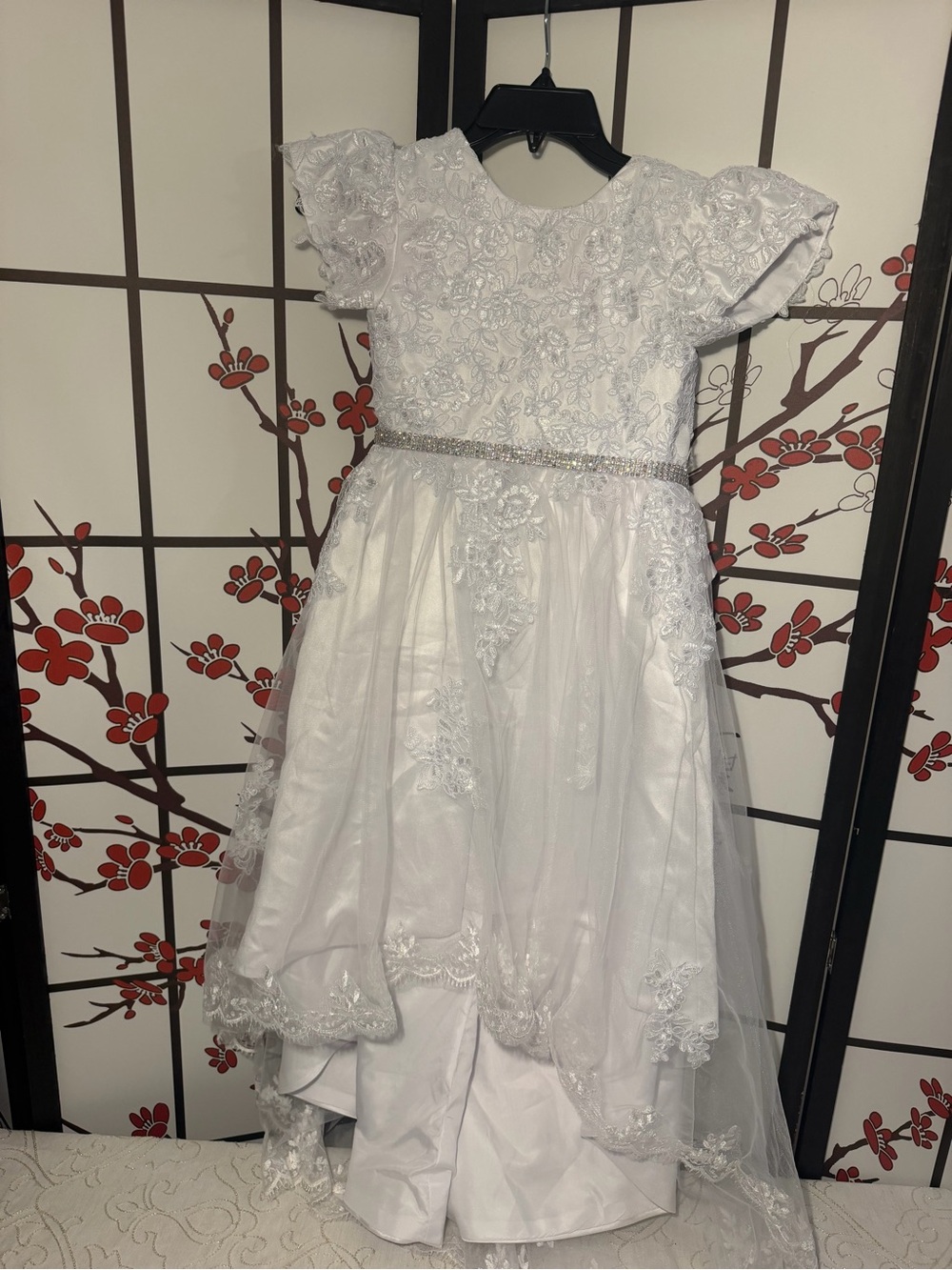 White Lace Flower Girl Dress with Sparkle Waistba  by nd